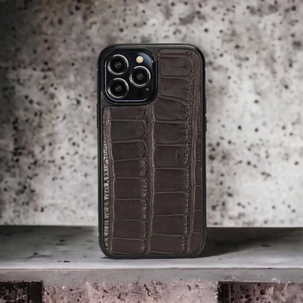 Designer iPhone 13 Pro Max Case - Chocolate Handmade Alligator - Picture 3 of 5